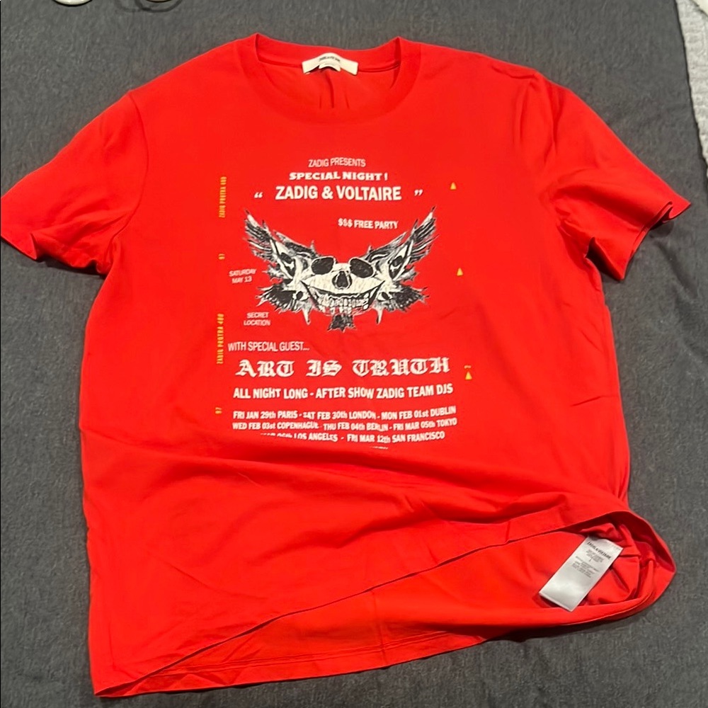 Zadig & Voltaire Red Short Sleeve Tee with Graphic Design
